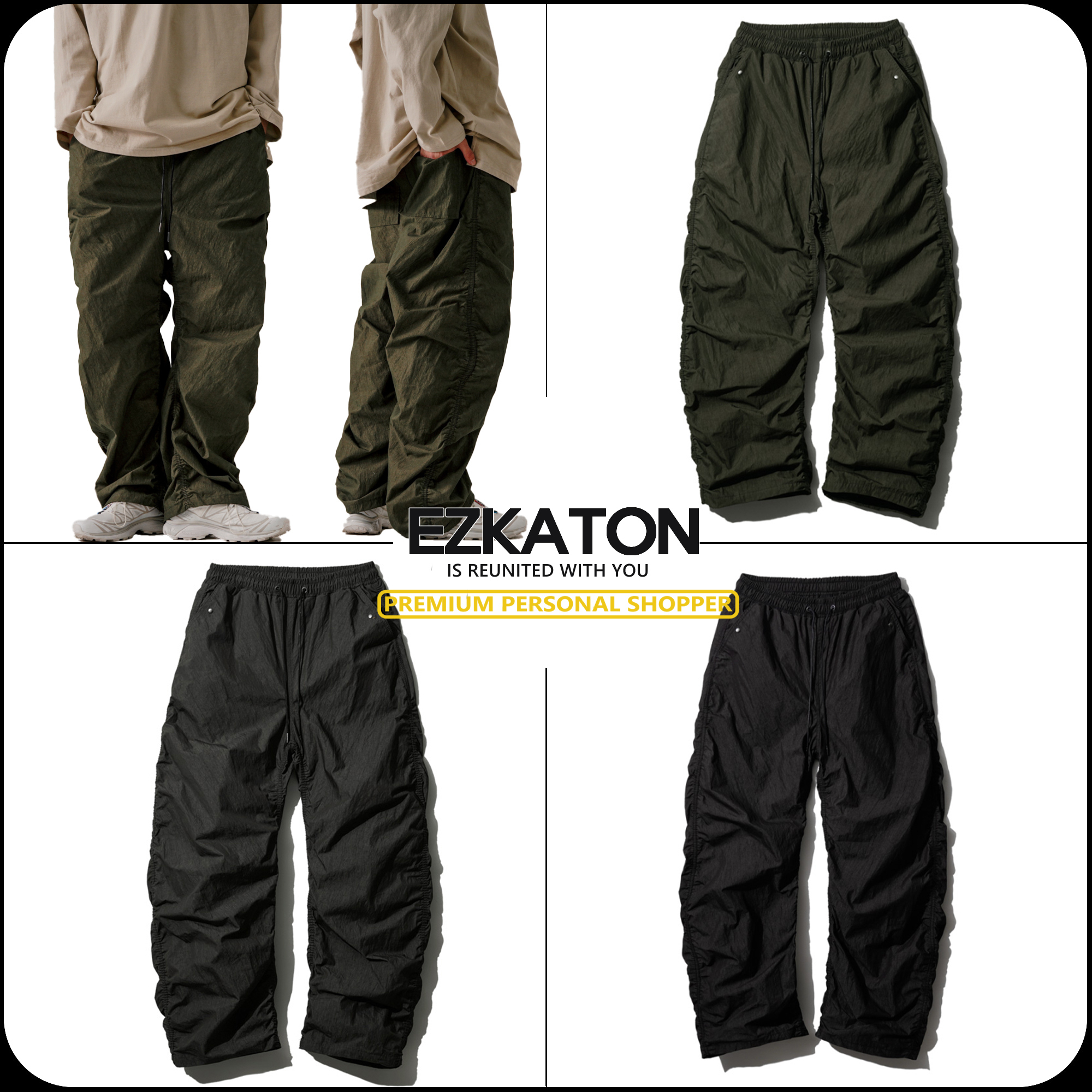 [ EZKATON ]★PIGMENT SHIRRING PARACHUTE PANTS