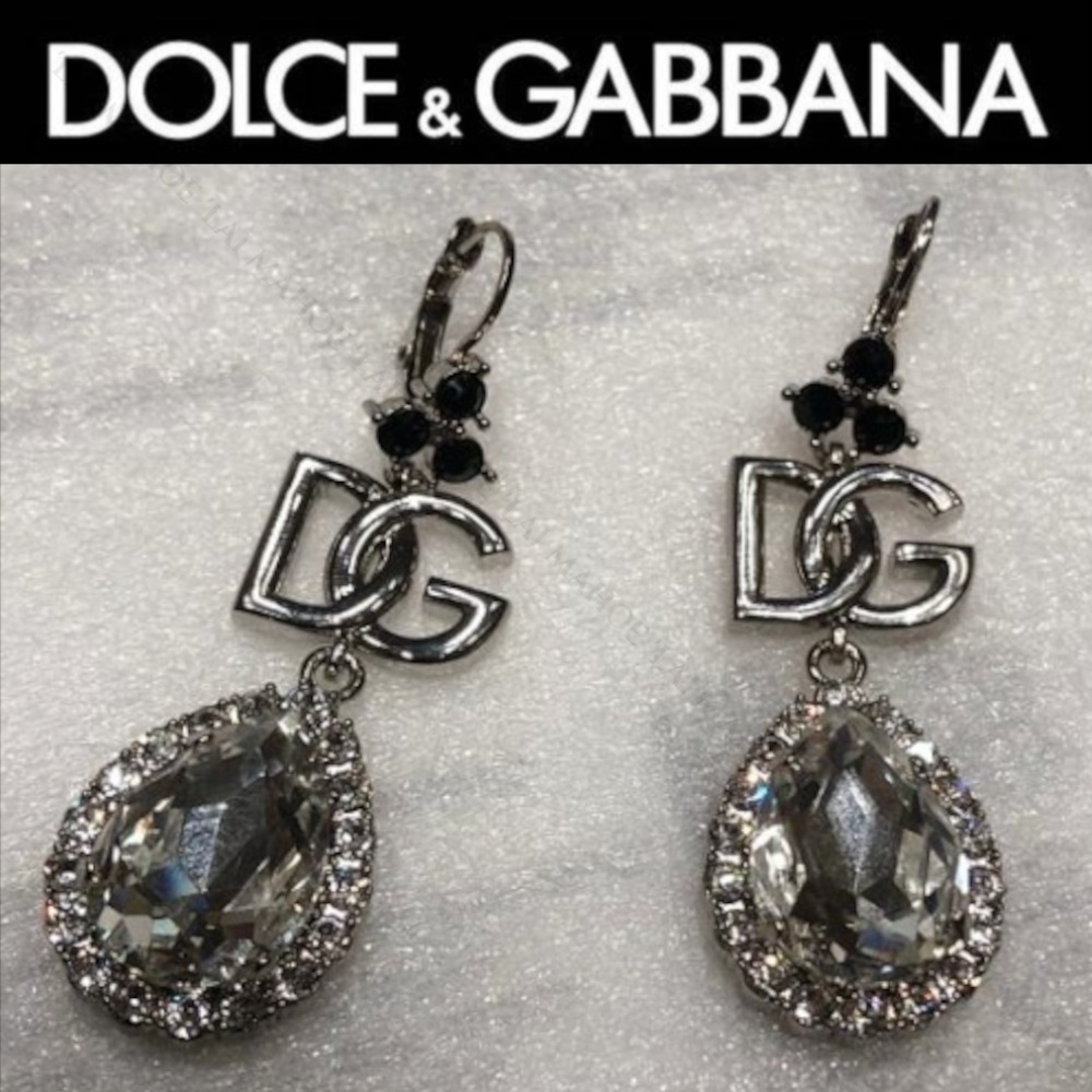 DOLCE&GABBANA ロゴ モノグラム ドロップ クリスタル ピアス