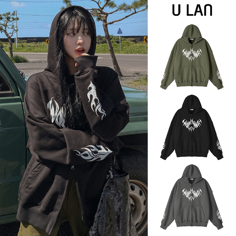 【U LAN】(UNISEX) Flame-Two-Way Hood Zip-Up