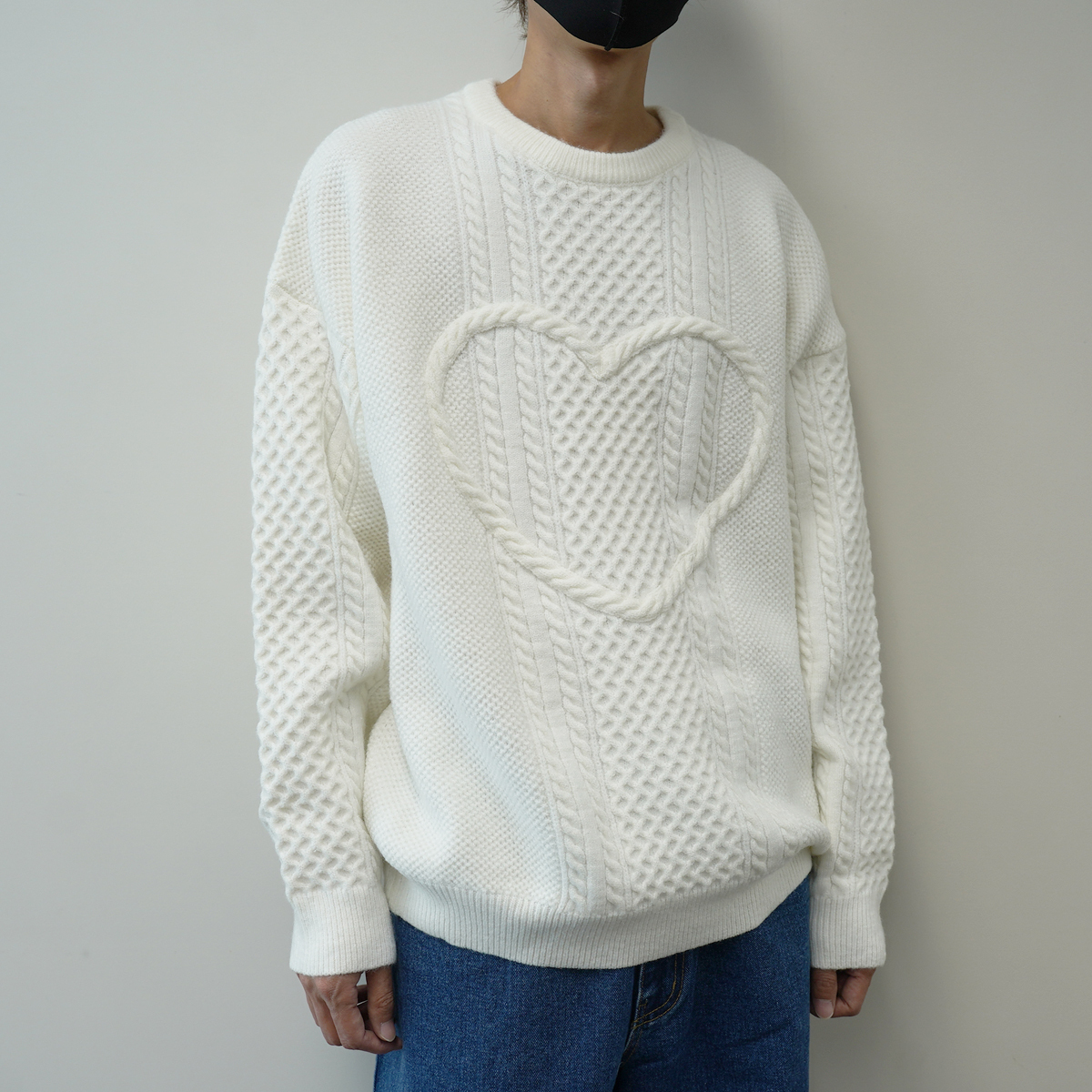 ニット・セーター IONSEOUL Heart Cable Round Knit (4color) BBJ449