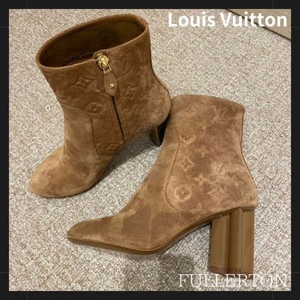 Louis Vuitton Ankle & Booties Rubber Sole Casual Style Suede Blended Fabrics Street Style