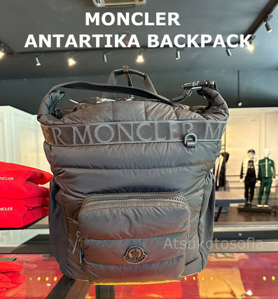 MONCLER Backpacks Nylon Blended Fabrics A4 Plain Leather Logo Outlet Backpacks