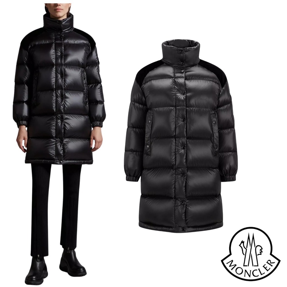 【MONCLER】ロング ダウンジャケット ナイロン ポケット ロゴ
