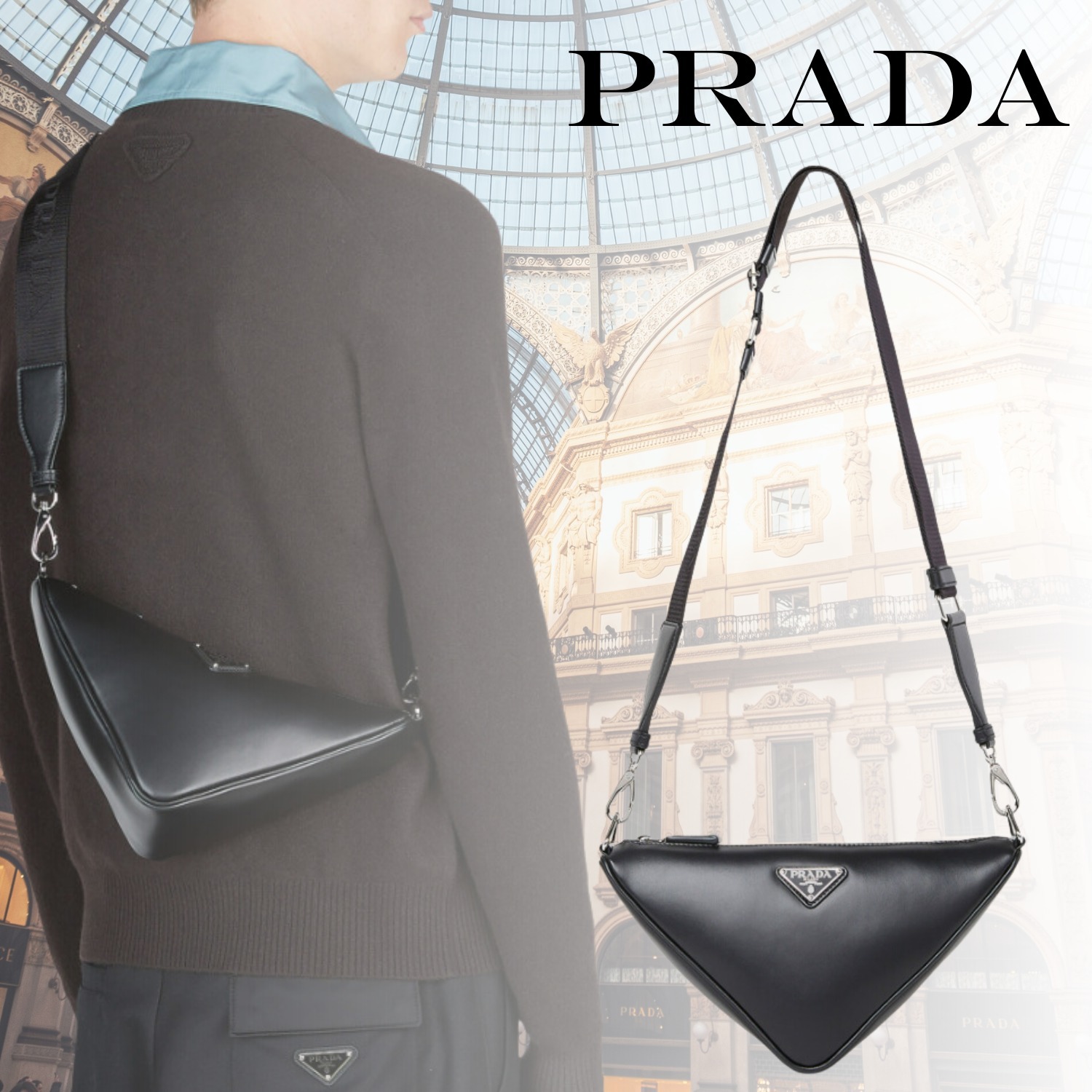 PRADA プラダ ロゴ トライアングル クロスボディーバッグ