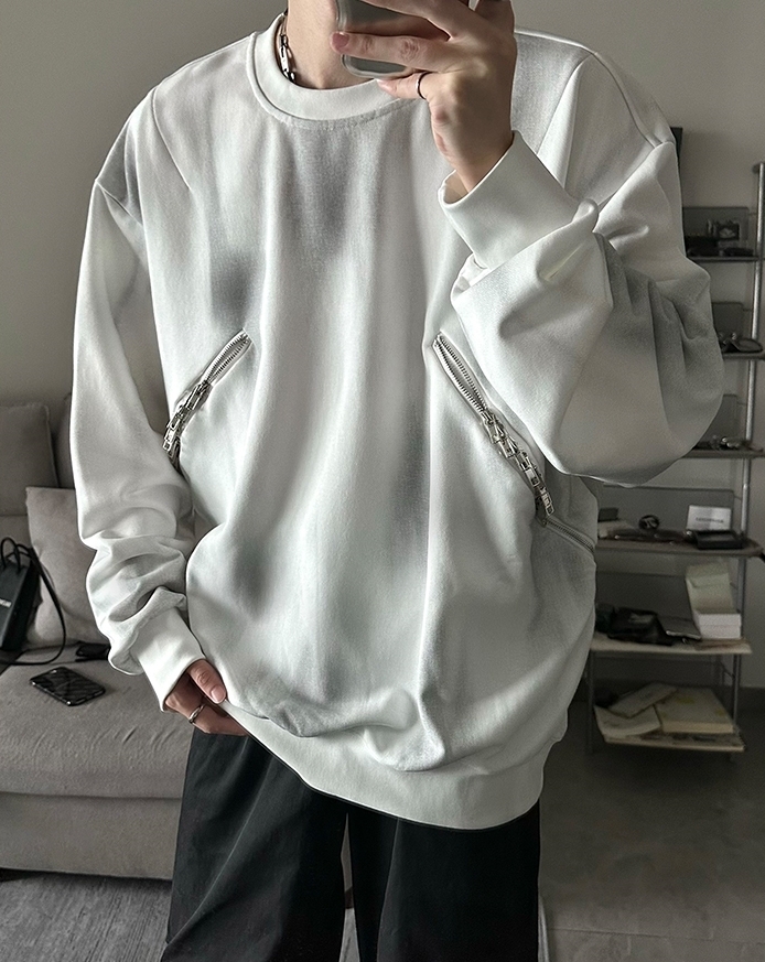 ウォッシュ柄 ジッパー トレーナー スウェットシャツ 韓国 n4009 Cross charm official store | スウェット ロゴ レディース