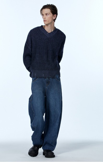 [WOOALONG]Vネック damage ニット★新作・23AW★ ☆2023FW☆WOOALONG◇V-neck damage knit☆3色 (WOOALONG/ニット