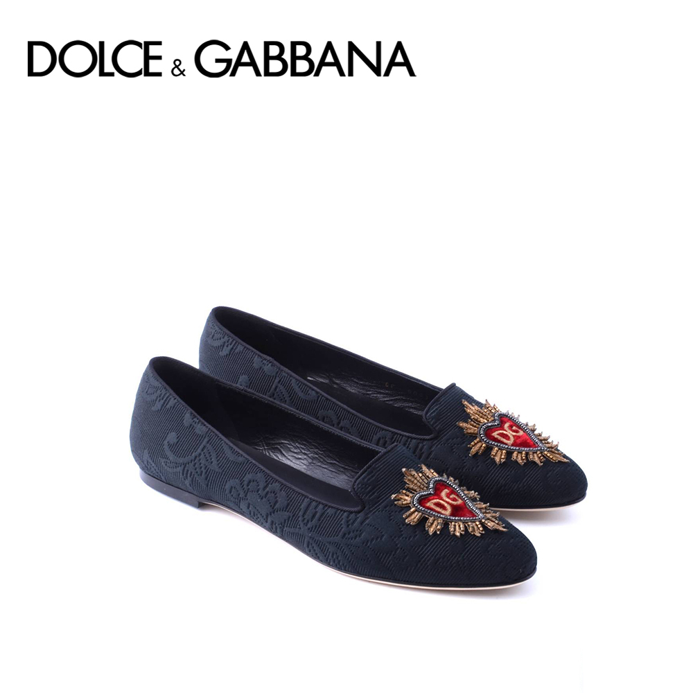 D&G フラットシューズ ジャガード ロゴ ハート 黒【国内発送】