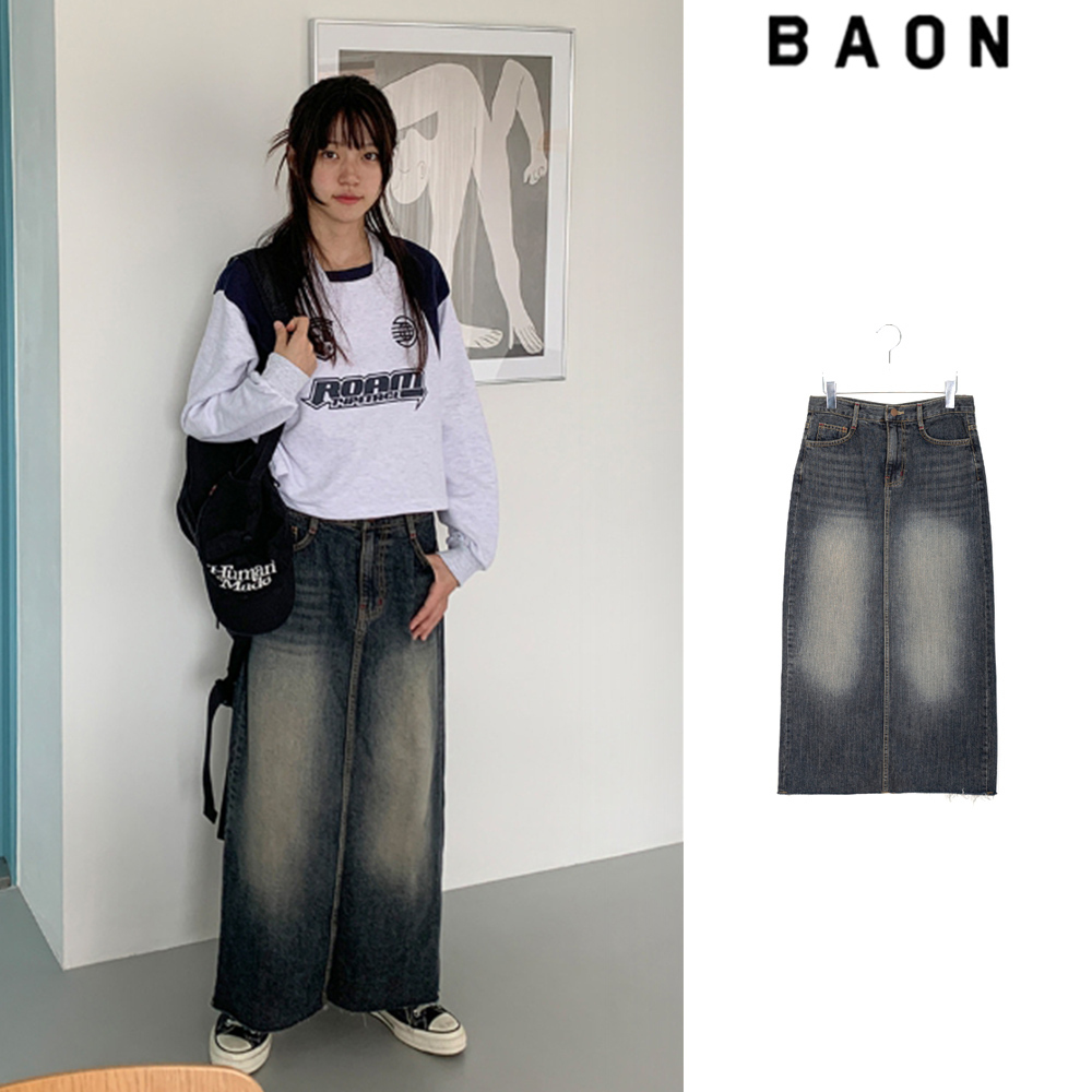 【BAON】Chems Washed Denim Long Skirt