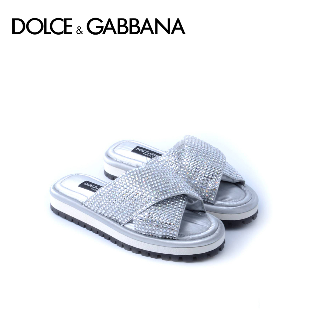D&G フラットサンダル クリスタル シルバー【国内発送】