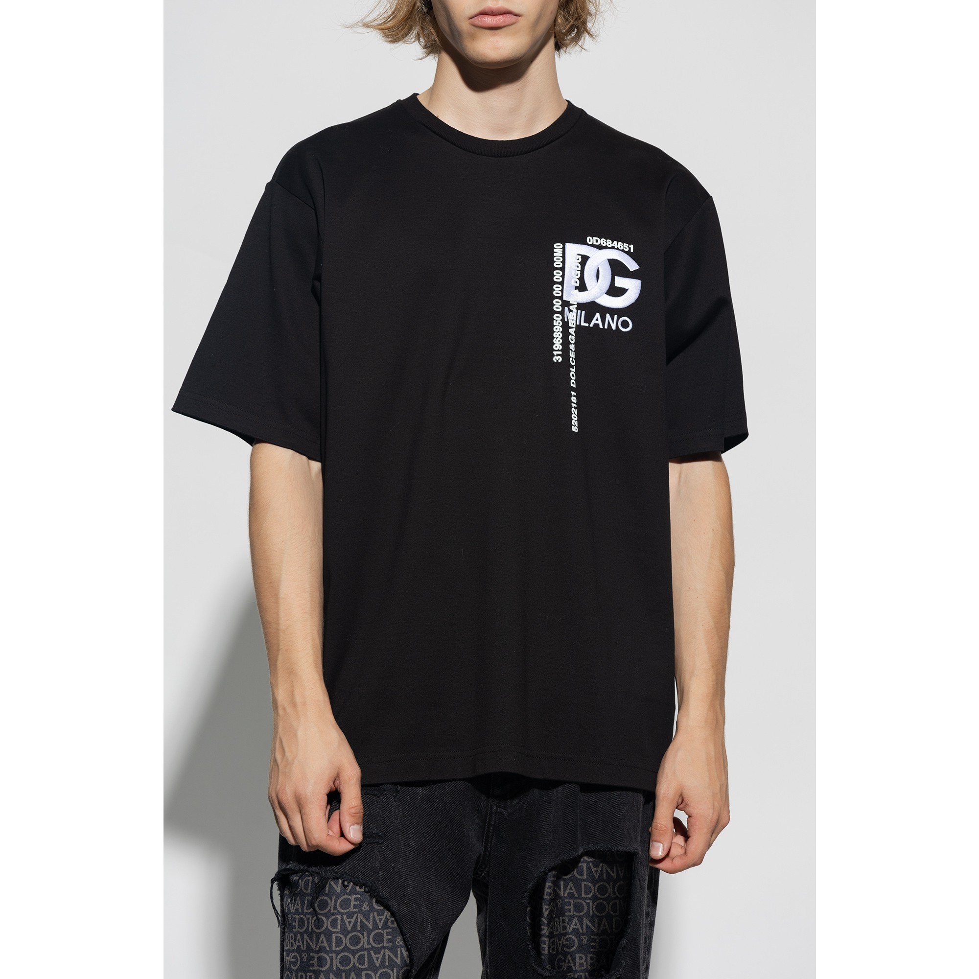 Dolce & Gabbana エンブロイダリーロゴ 半袖Tシャツ ブルー ホワイトのウィメンズ DGロゴエンブロイダリー ジャージー T