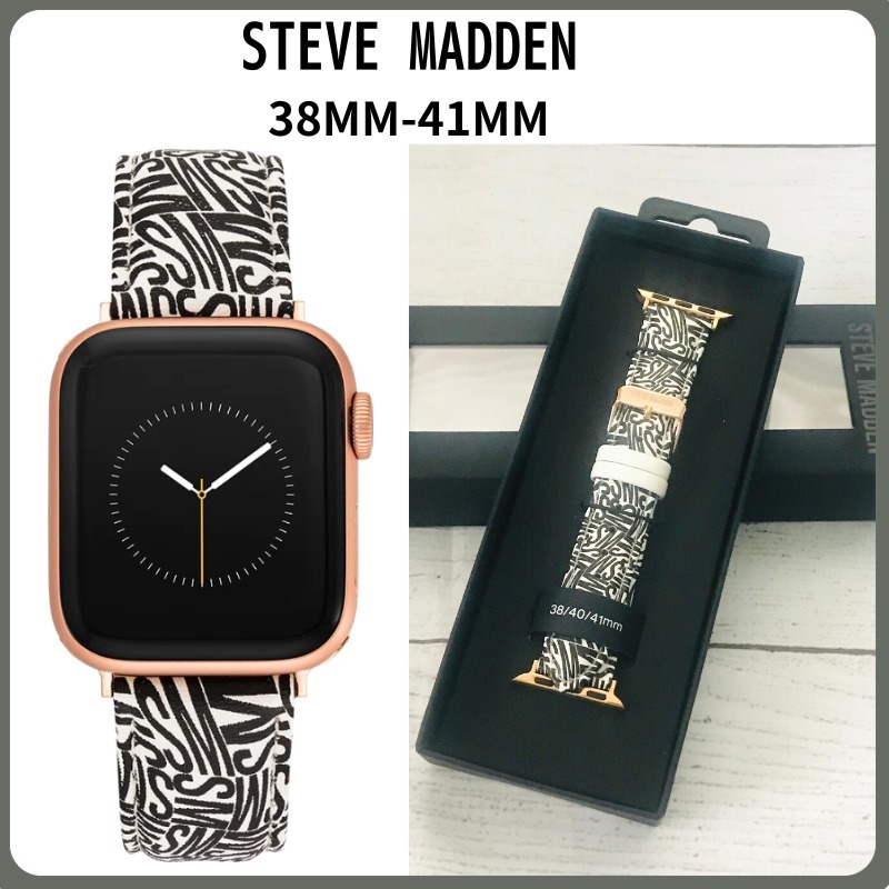 【STEVE MADDEN】Apple Watch 黒/白 ロゴ レザーバンド♪
