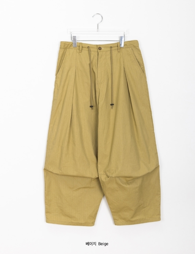 BAON】[unisex] Chemed String Cotton Pintuck Balloon Pants