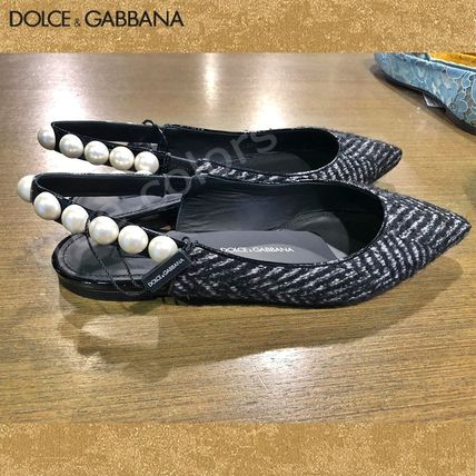 Dolce & Gabbana Pointed Toe Stripes Casual Style Party Style With Jewels Office Style