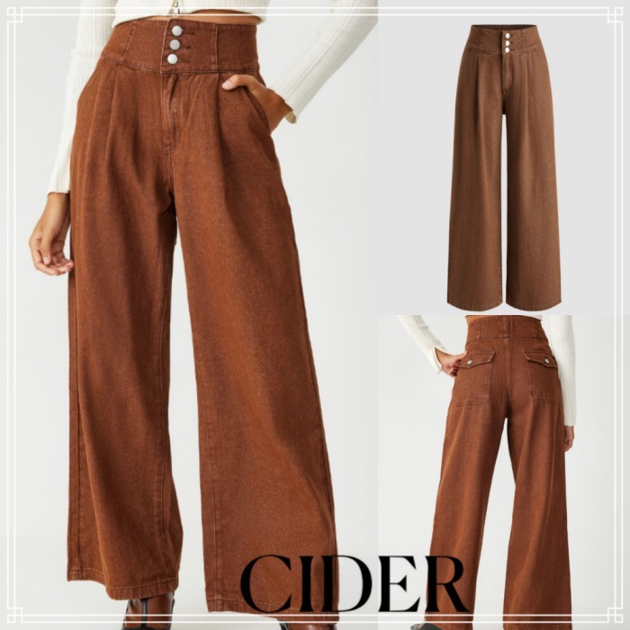 【Cider】デニム ハイウエスト ワイド レッグ ジーンズ