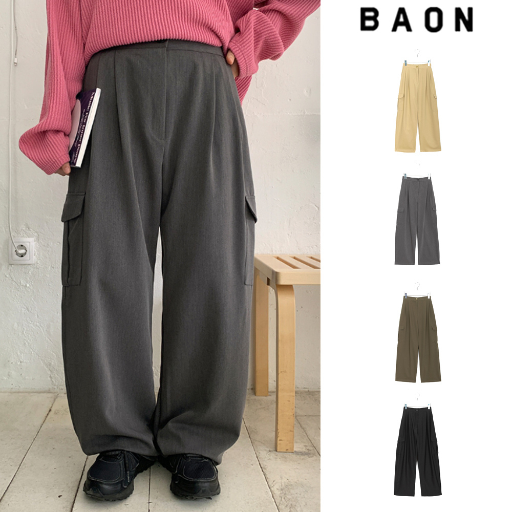 【BAON】Tooken pin tuck cargo banding slacks