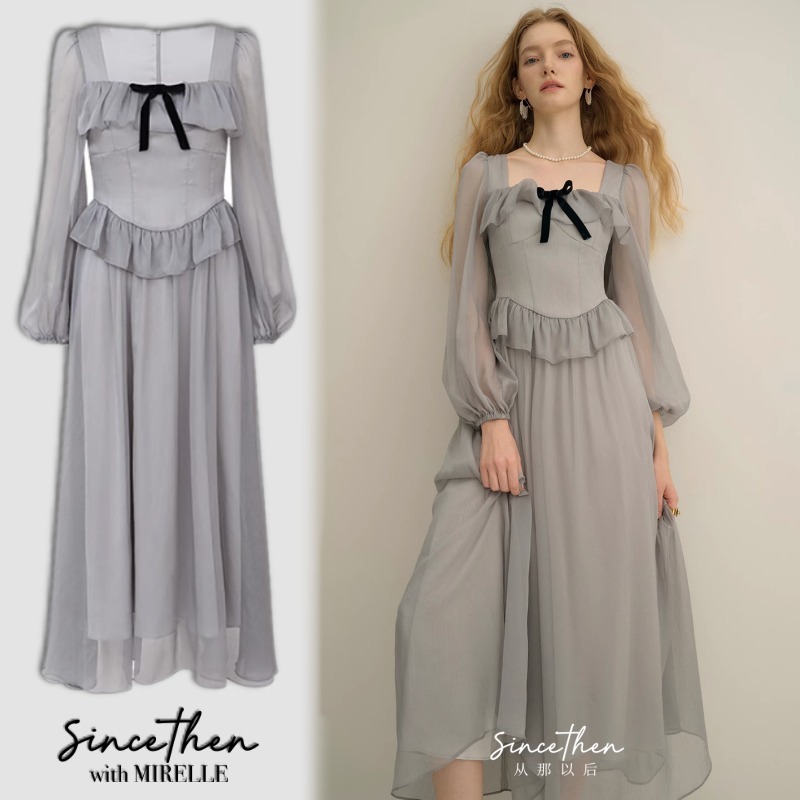 【Since Then】フレンチスクエア ネックロングドレス
