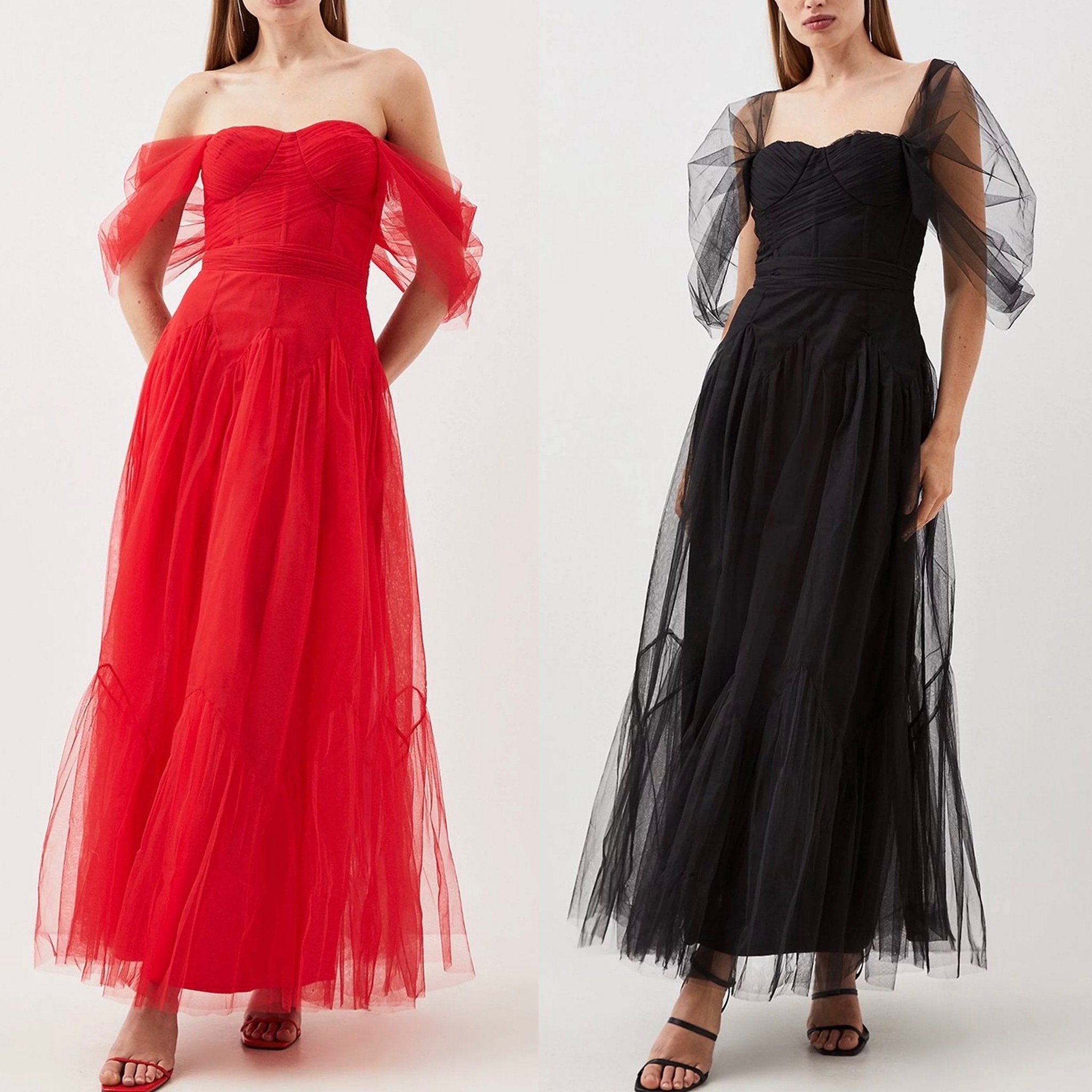 安心追跡【KAREN MILLEN】チュールコルセットミディドレス