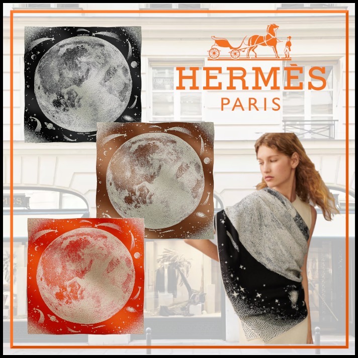 月の中にペガサス 美しい絵柄Hermes Clair de Lune140ショール