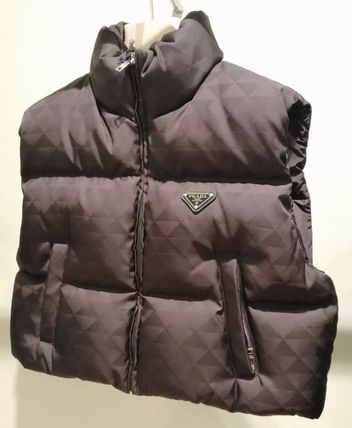 PRADA Down Jackets Short Unisex Nylon Street Style Plain Nylon Jacket  Logo