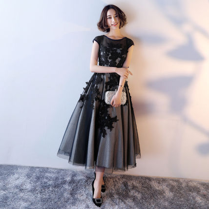 フラワーレース パーティードレス ミモレ丈 結婚式 韓国系