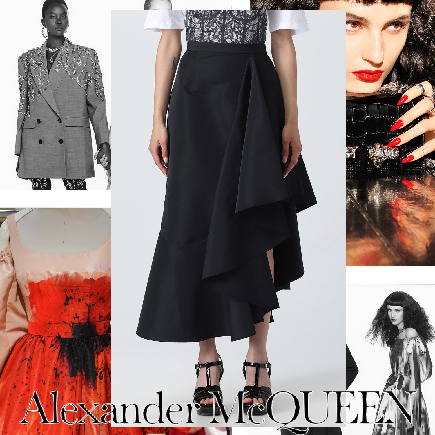 Alexander McQueen アシンメトリック ミディスカート ブラック