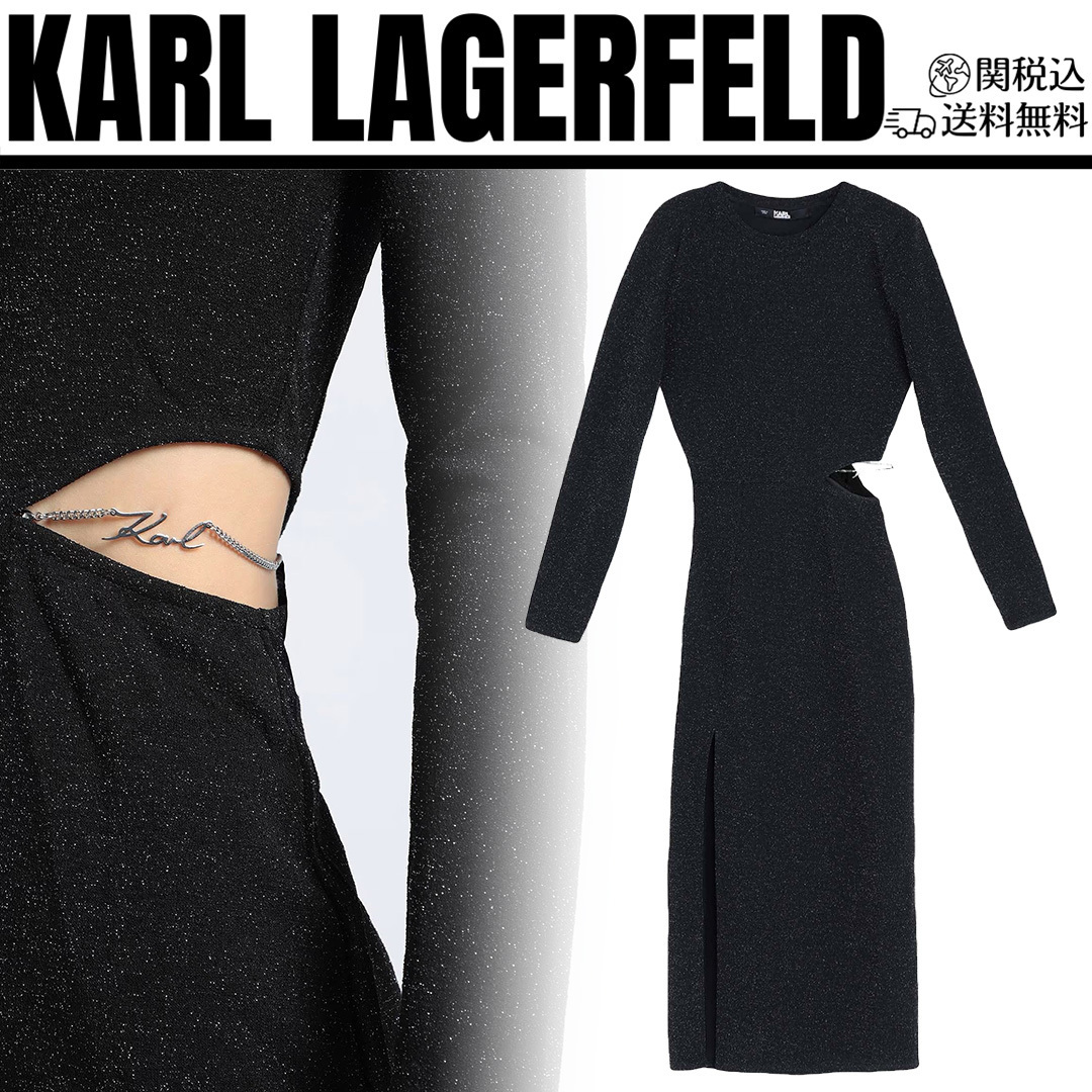 関税送料無料【KARL LAGERFELD】LSLV LUREX JERSEY DRESS