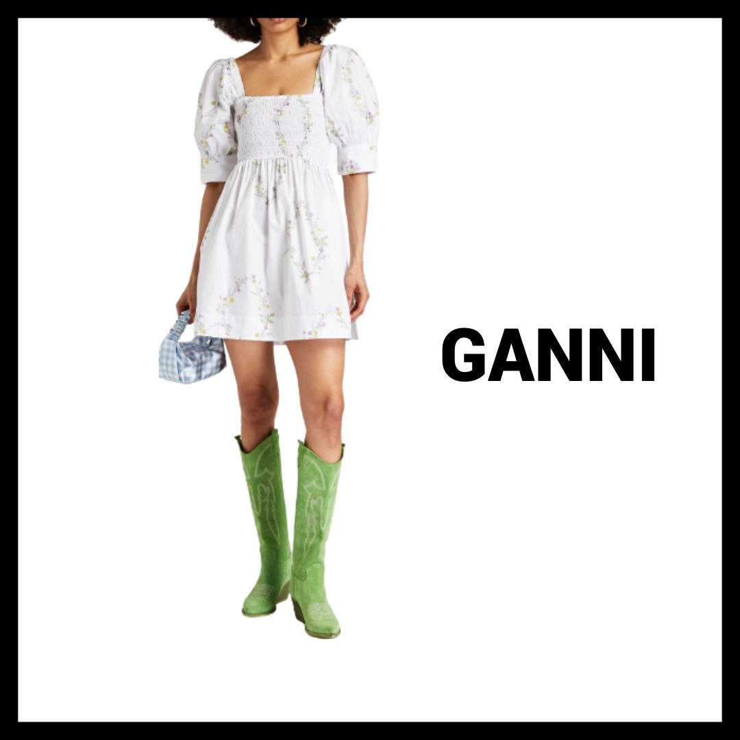 GANNI (ガニ―) コットンポプリン ミニワンピース ホワイト