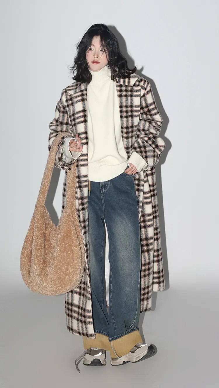 素敵 チェック  コート ジャケット ロング丈 モード