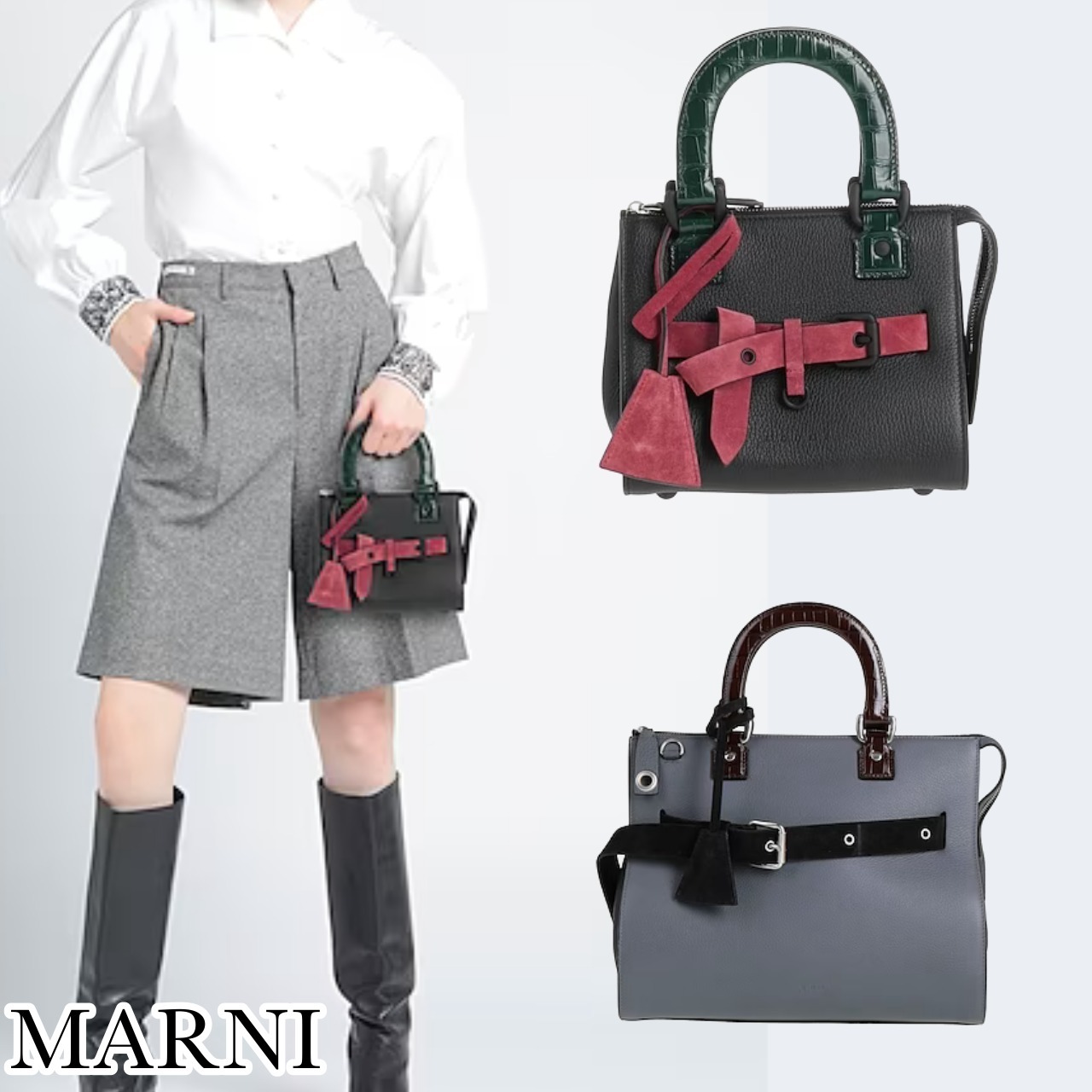 国内発送 ハンドバッグ レザー ラージ ロゴ マルチカラー MARNI