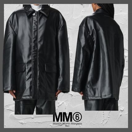 MM6 Maison Margiela Biker Faux Fur Plain Logo Biker Jackets