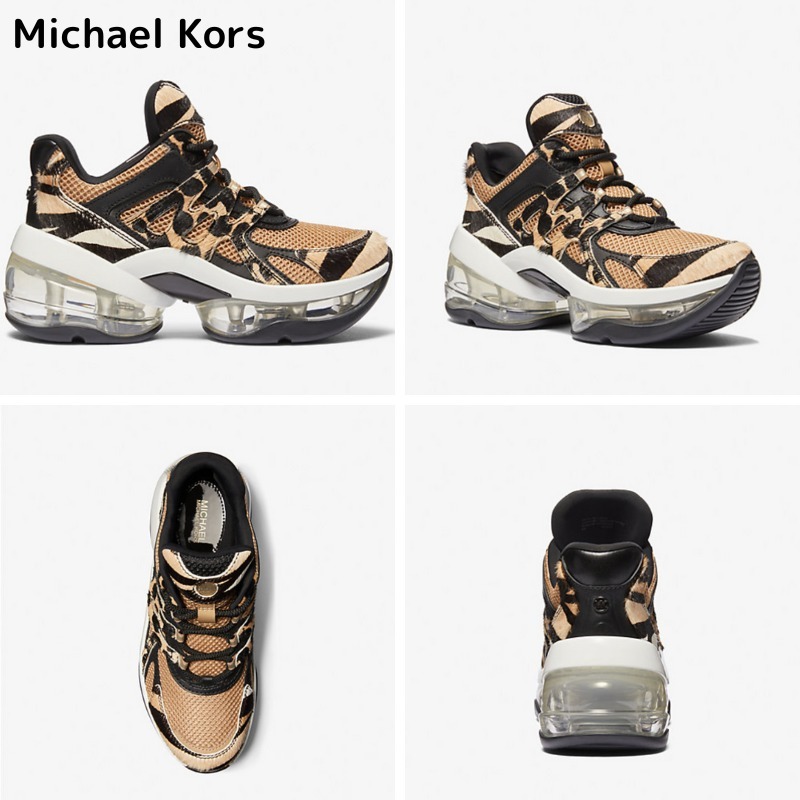 【Michael Kors】Olympia Sport Printed Hair and Mesh Trainer