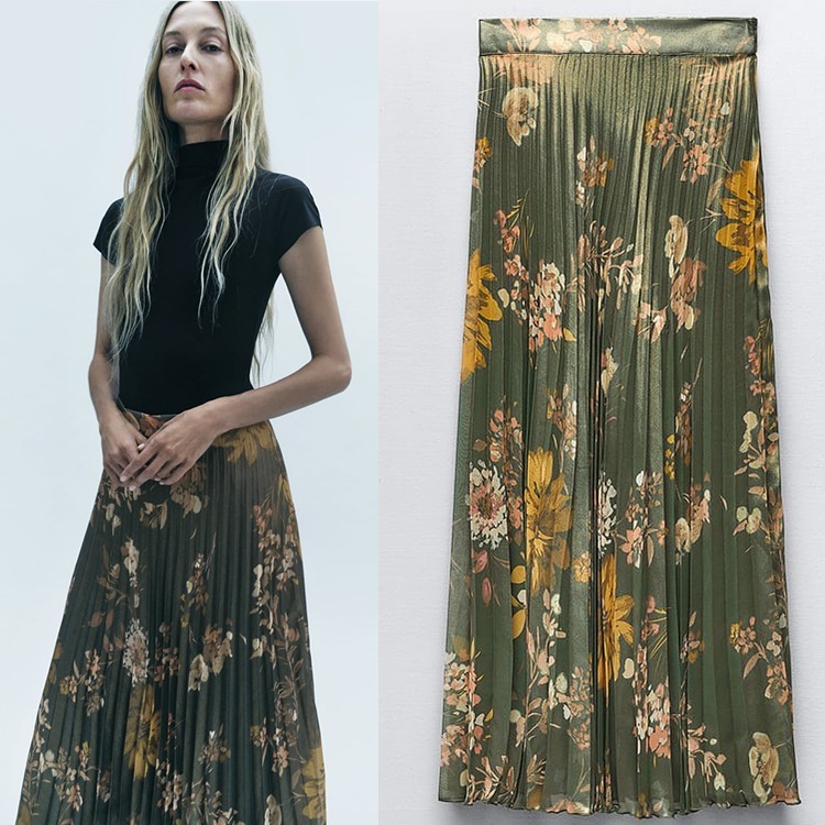 ZARA ザラ プリーツフォイルプリント ミディスカート S Yahoo!フリマ