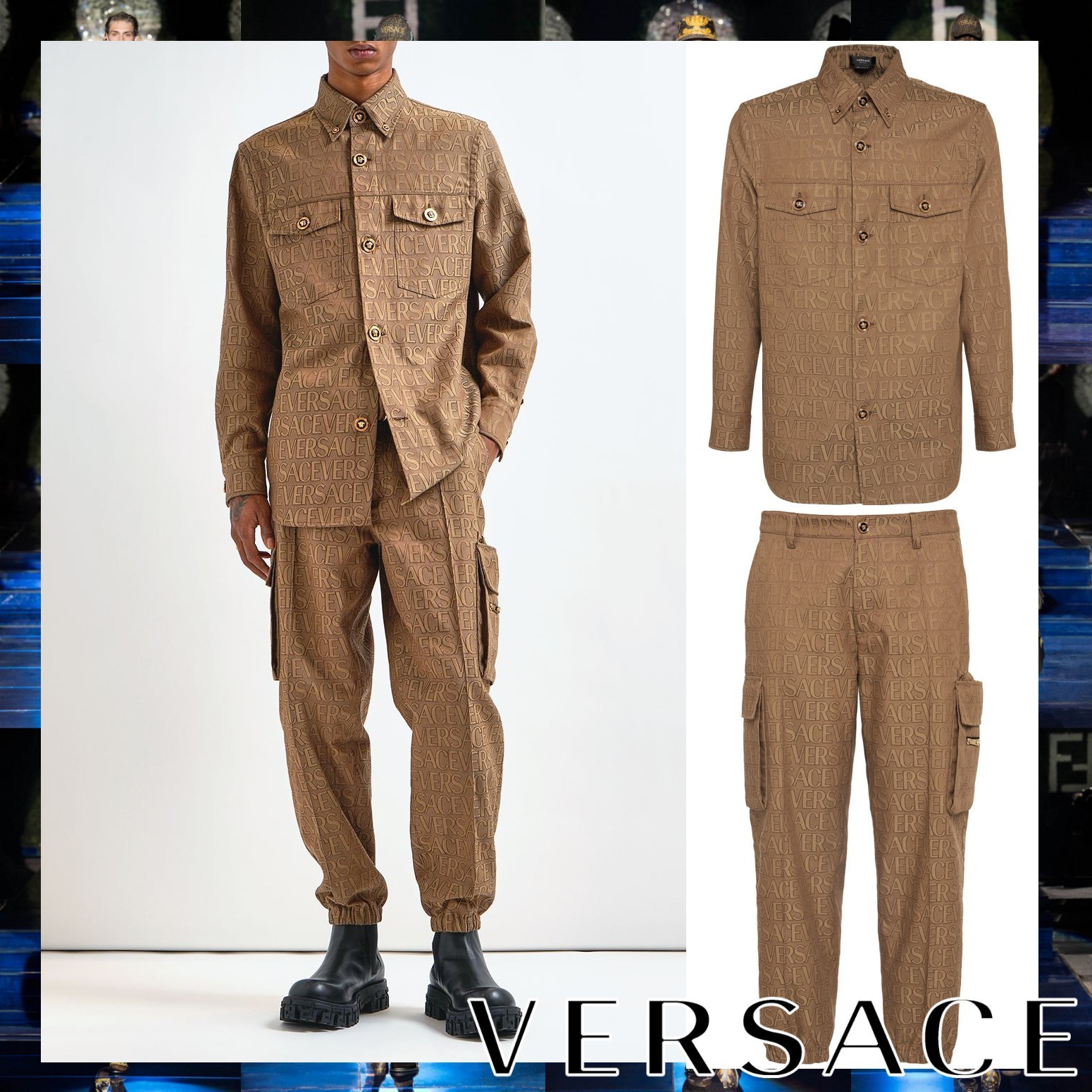 VERSACE オールオーバー ジャカード セットアップ ブラウン
