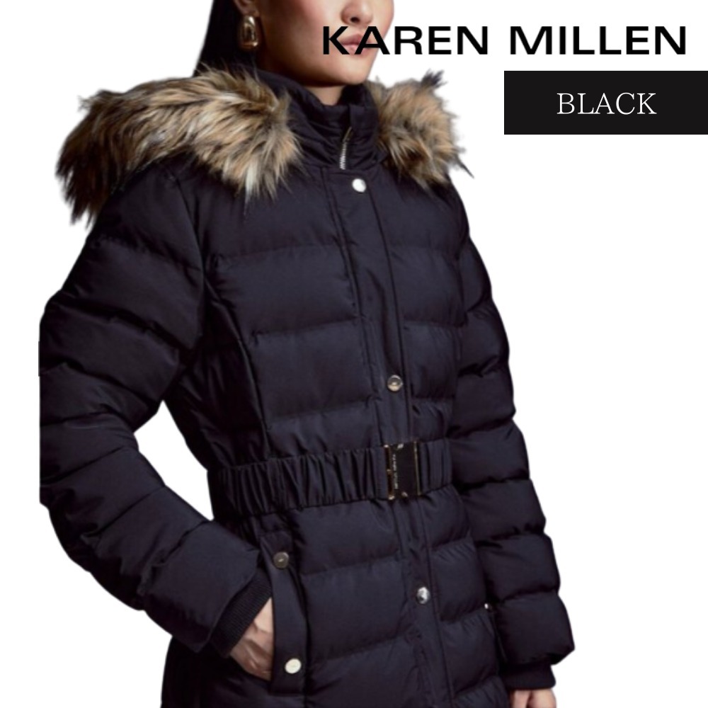 KAREN MILLEN キルティング フェイクファーフード ロングライン KAREN MILLEN キルティング フェイクファーフード ロングライン