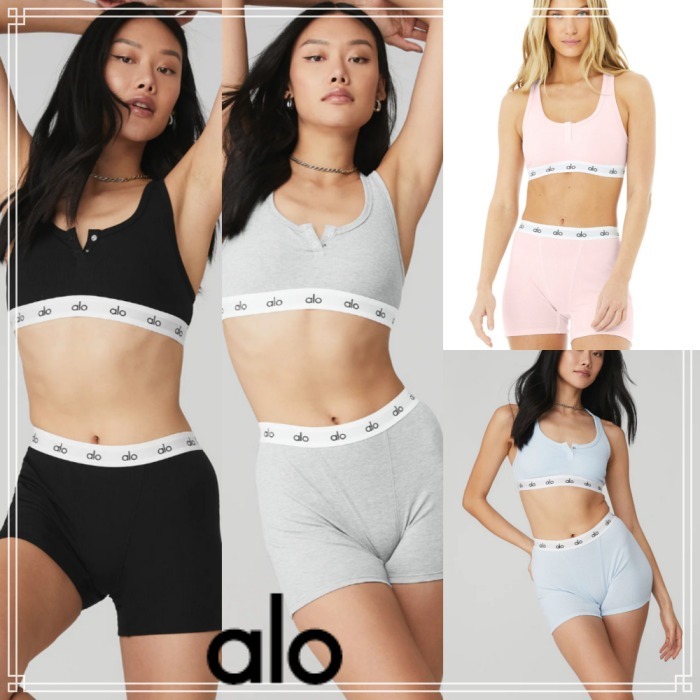 【ALO Yoga】アイコン リブ ヘンリー ブラ トップ 4色