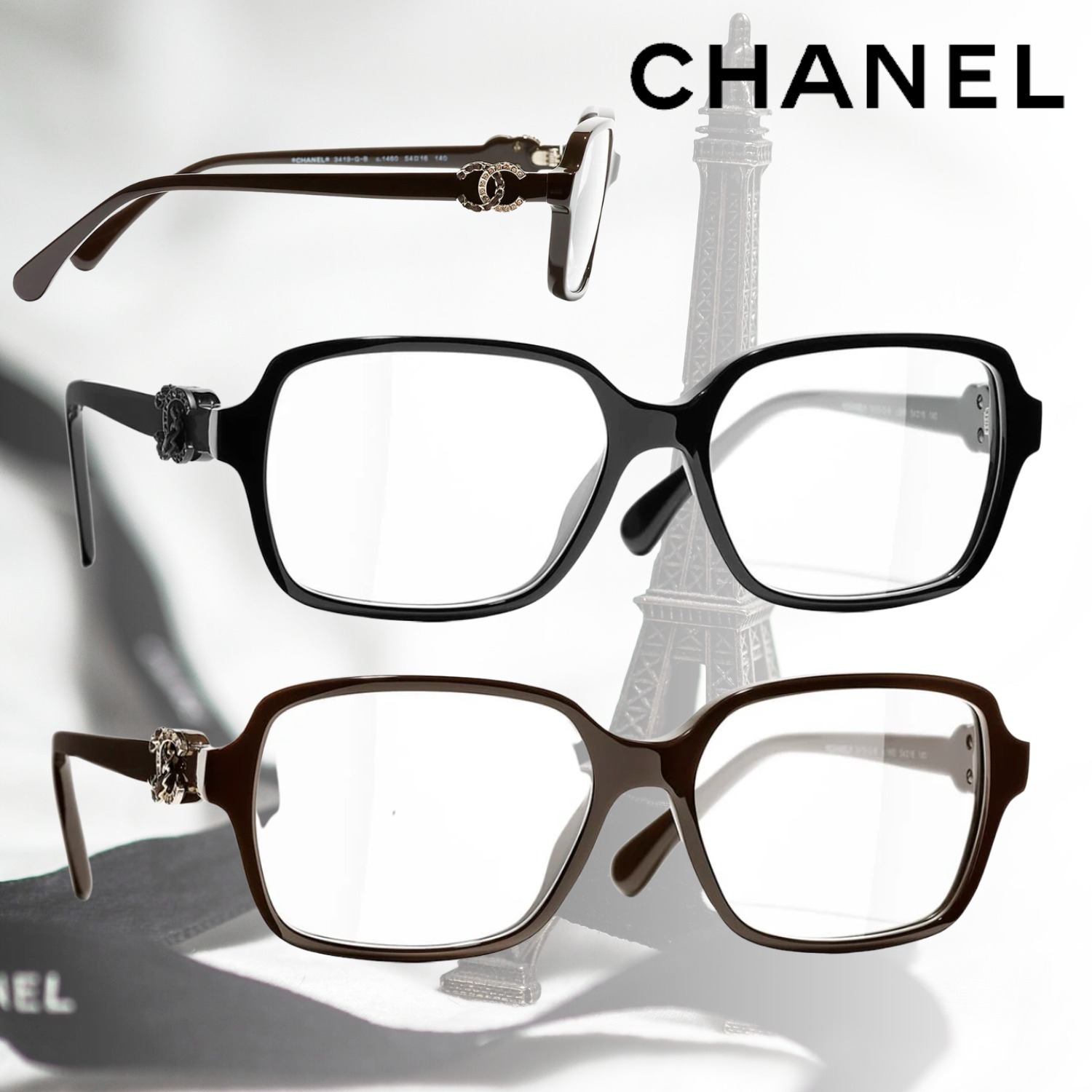 CHANEL シャネル ロゴ スクエア シェイプ メガネ CH3419QB