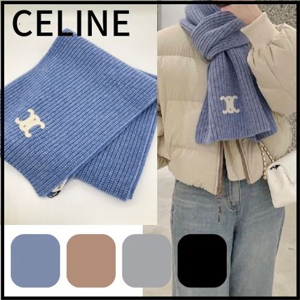 CELINE Knit & Fur TRIOMPHE SCARF IN RIBBED CASHMERE WOOL