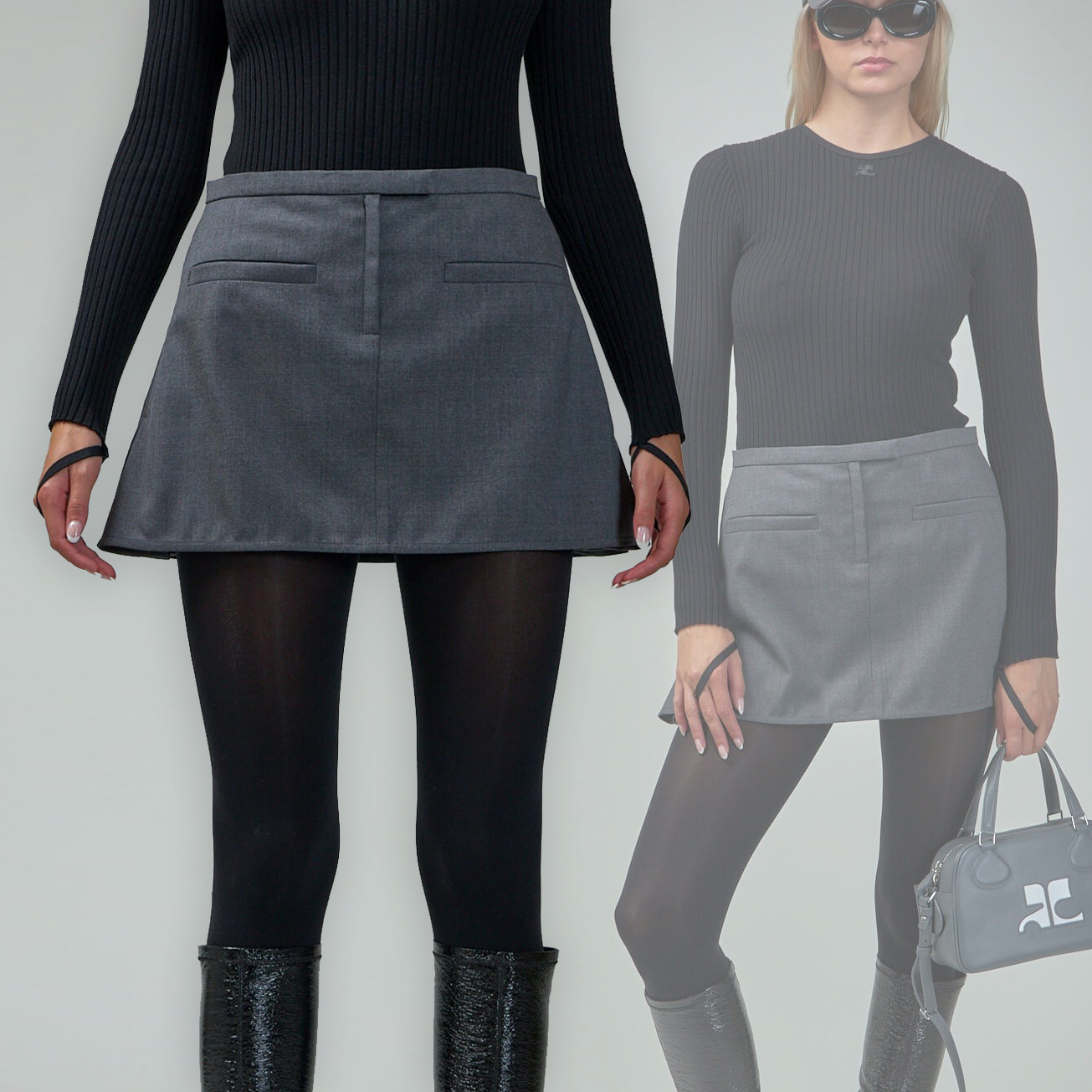 【Courreges】ミニ スカート ウール スリット 送料関税込