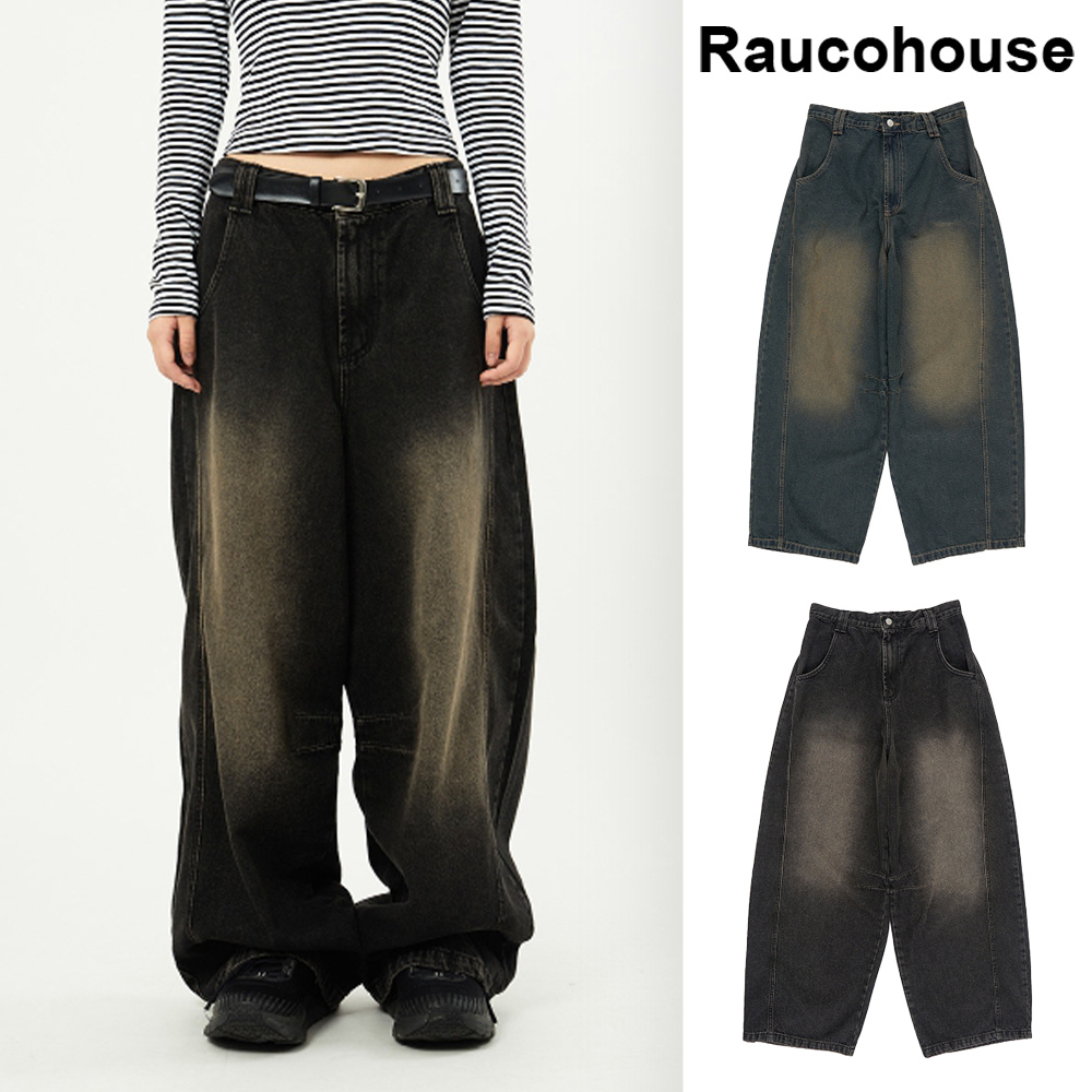 【Raucohouse】Mud side incision balloon denim pants
