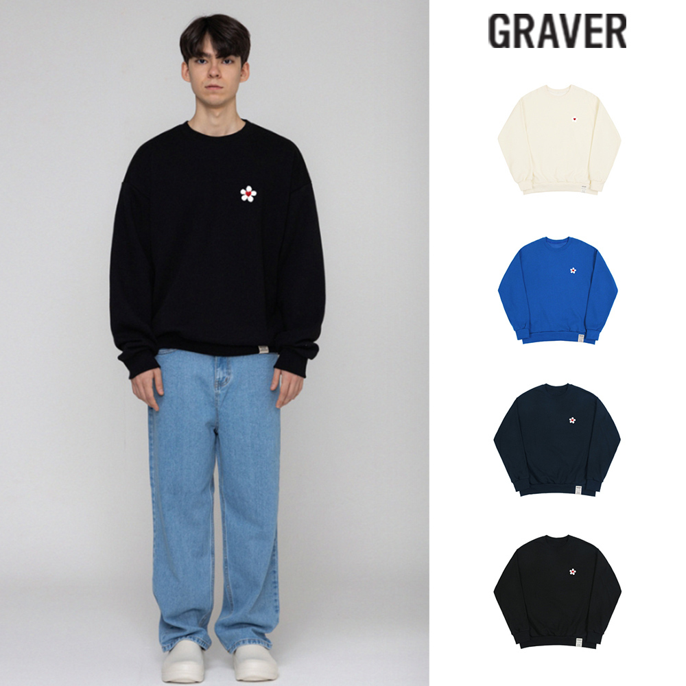 【GRAVER】23FW★ Flower Heart Logo Smile Sweatshirt