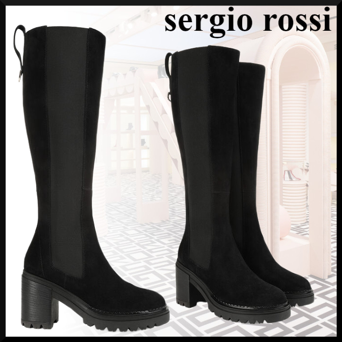 【Sergio Rossi】SR JOAN ブラックスエード 無地 ロングブーツ