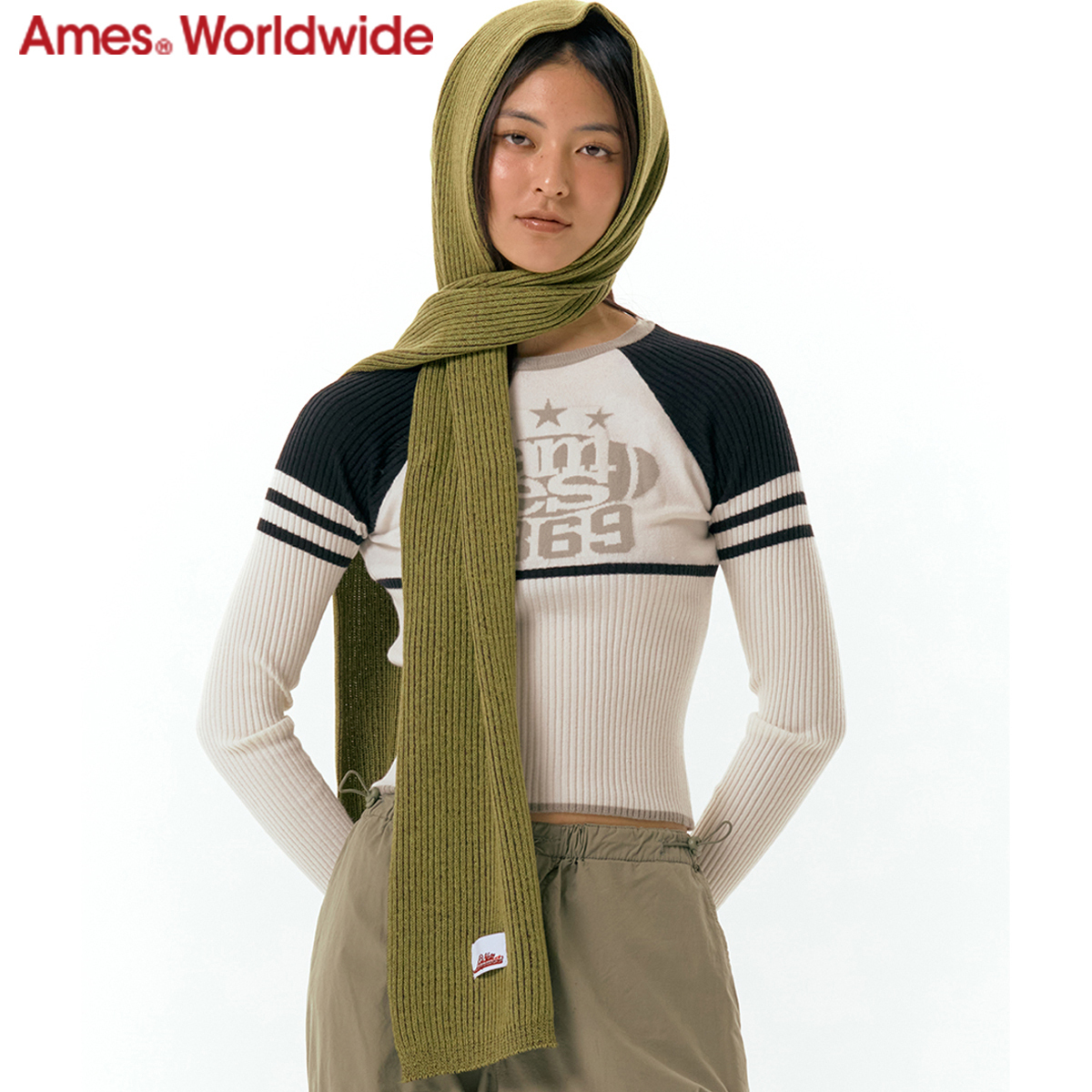 ★AMES-WORLDWIDE★TWOTONE MUFFLER GREEN★正規品/韓国直送料込