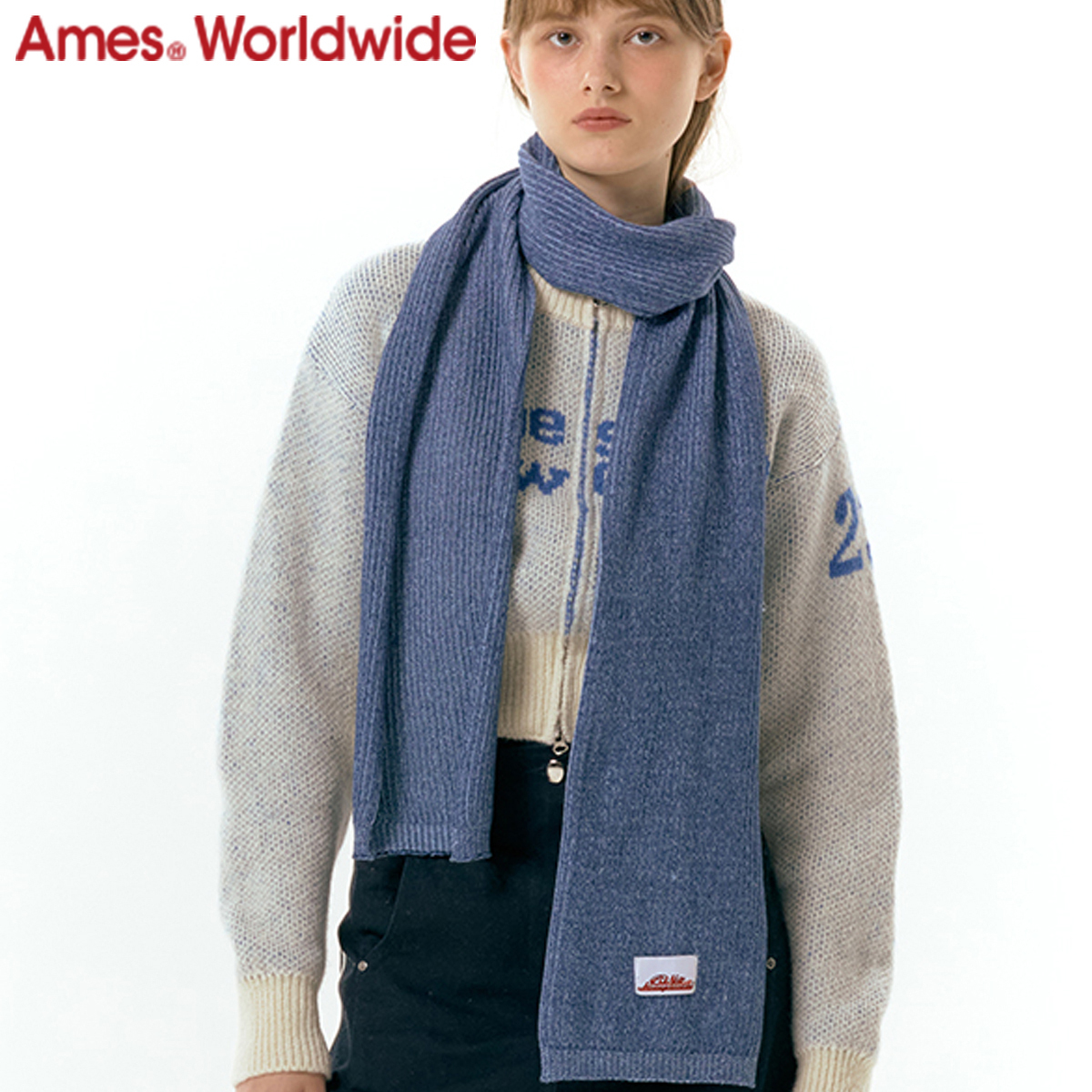 ★AMES-WORLDWIDE★TWOTONE MUFFLER BLUE★正規品/韓国直送料込