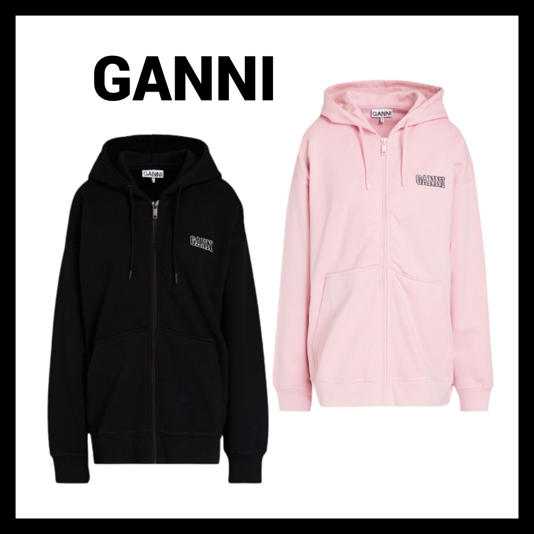 GANNI (ガニ―) コットン混フリース フード付きジャケット