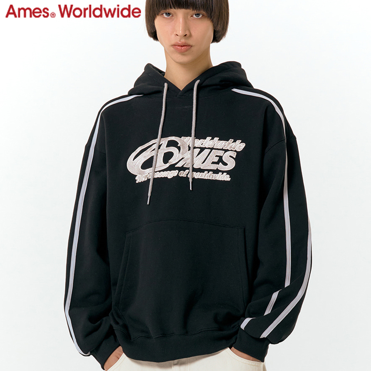 ★AMES-WORLDWIDE★ SYMBOL LOGO EMBROIDERY HOODIE BK★正規品