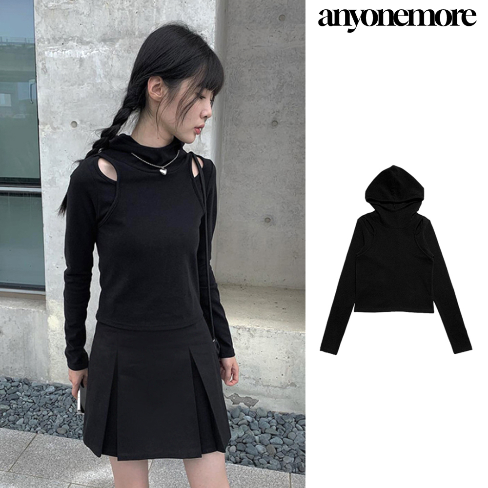 【Anyone more】Leesi shoulder slit hood brushed t-shirt