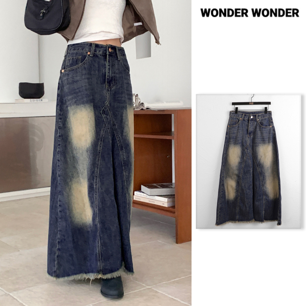 【WONDER WONDER】Prua Surgical Washing Denim Slit Maxi L SK