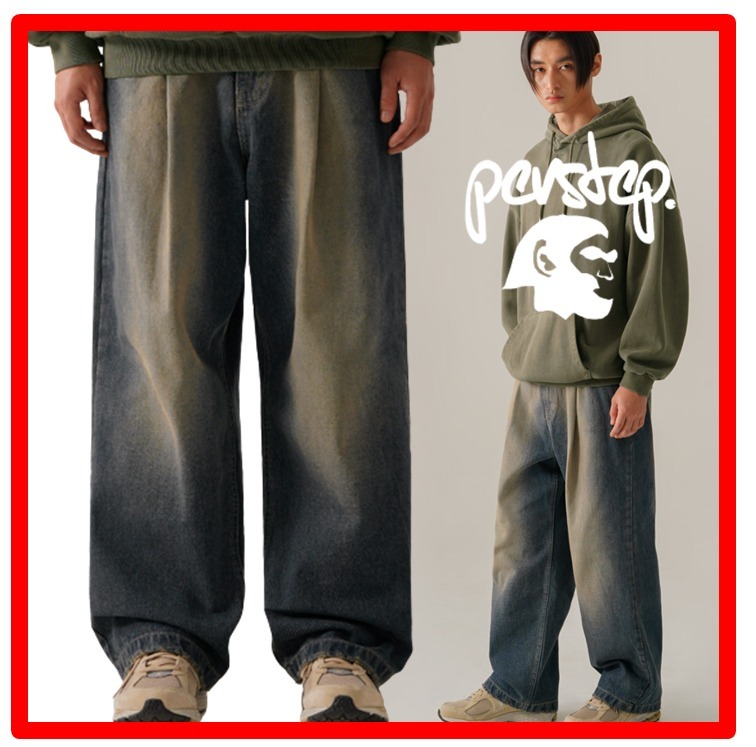 ★韓国の人気★【PERSTEP】★Long Deep Washing Denim Pant.s★