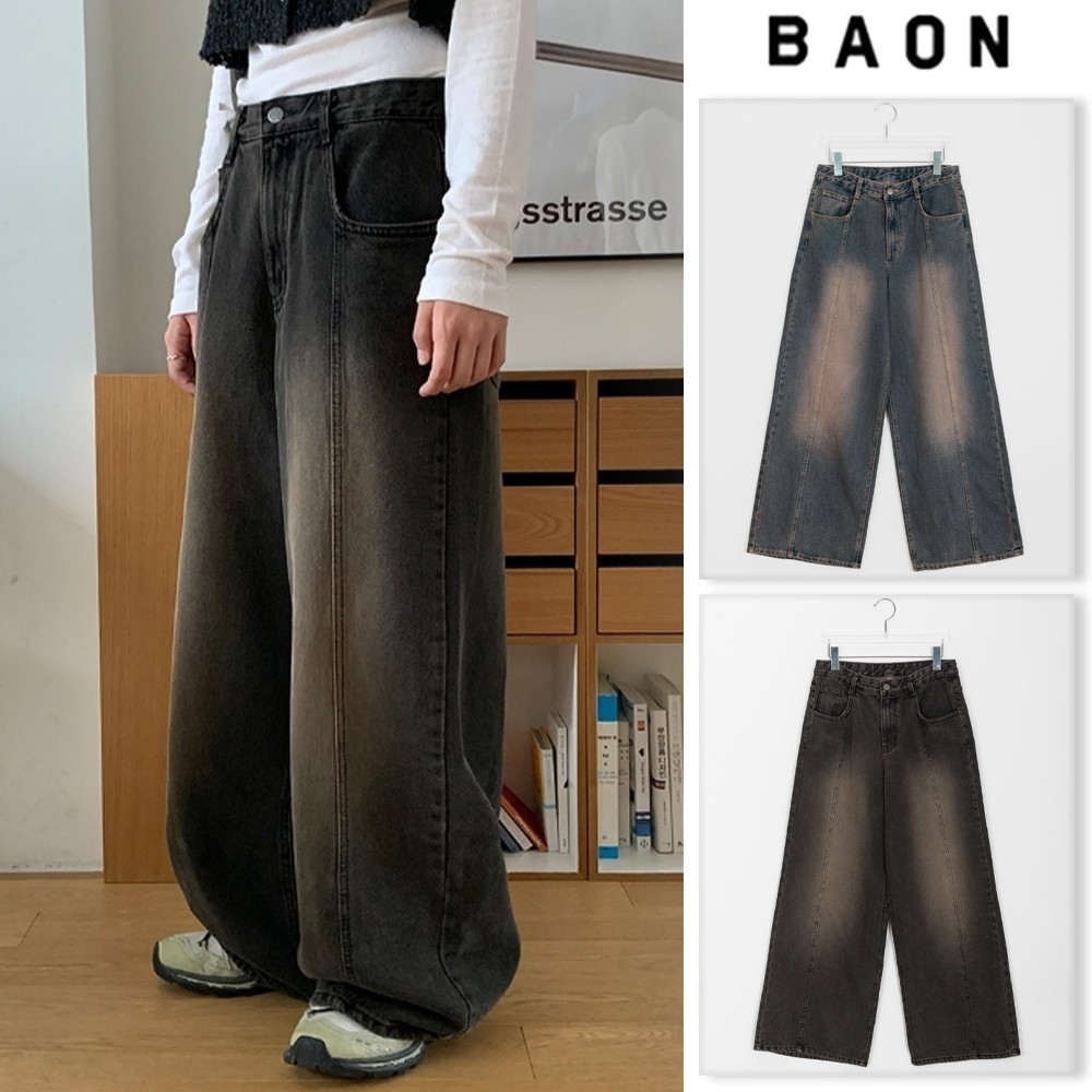 【BAON】Karim cut washed banding denim pants
