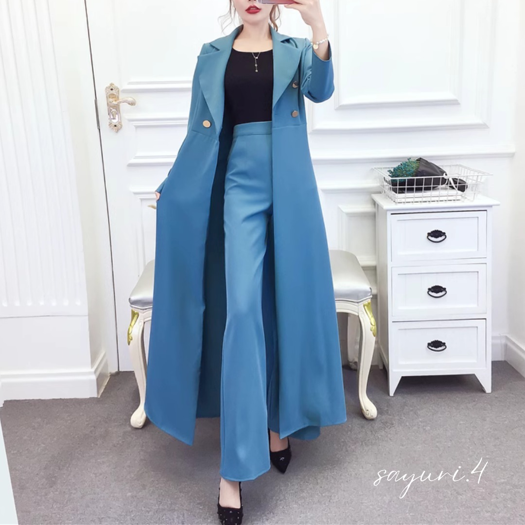 セットアップ ジャケット パンツ スーツ ブルー ロング